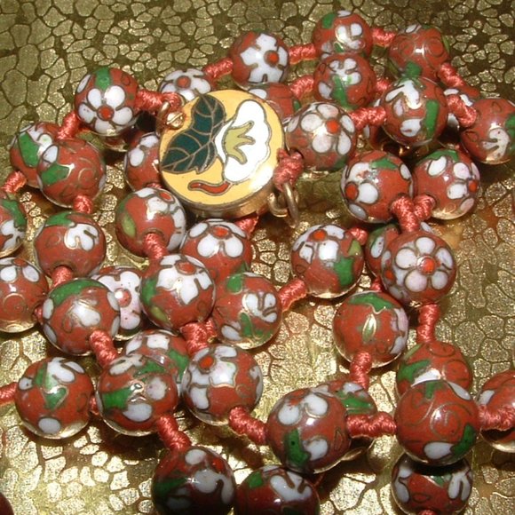Vintage 50's CLOISONNE Bead Necklace - Picture 2 of 4